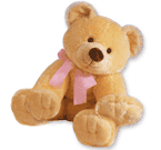 Oso grande Coudly con moño rosa.