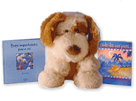 Set de perro, peluche y tarjeta.