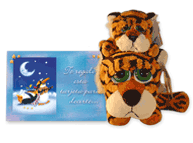 Leopardo y leopardito con tarjeta