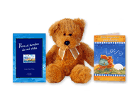 Set de oso, libro y tarjeta