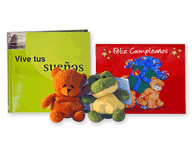 Set de miniaturas, libro y tarjeta.