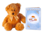 Oso y tarjeta de nacimiento celeste.