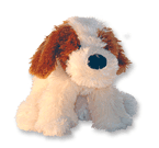 Perro de peluche de dos colores.