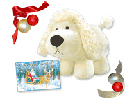 Perro Rollie Poodle con tarjeta Felices Fiestas