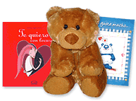 Oso marrón, libro y tarjeta