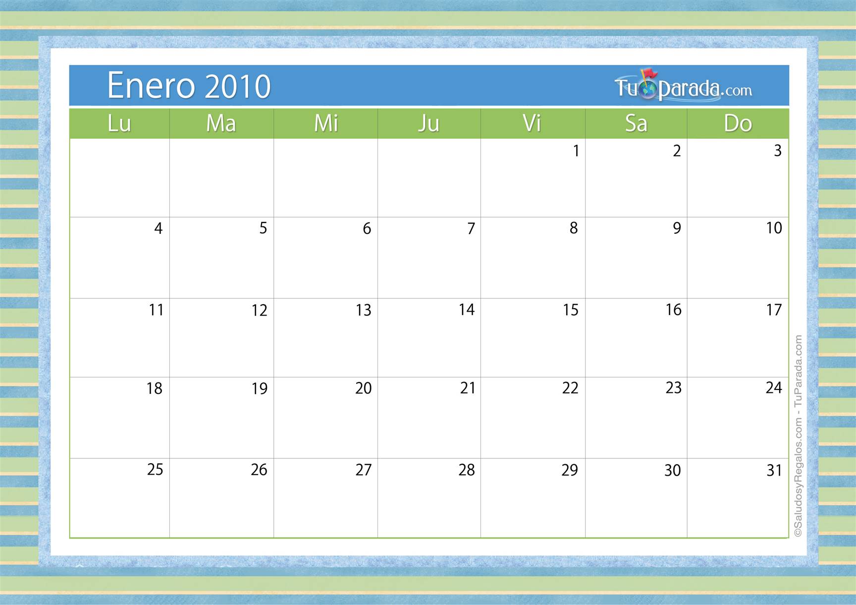 Origen y significado de Calendario Enero 2010