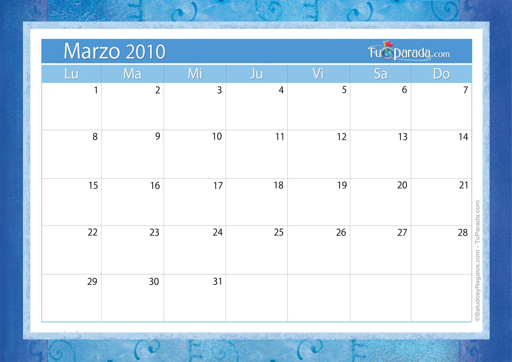 Origen y significado de Calendario Marzo 2010