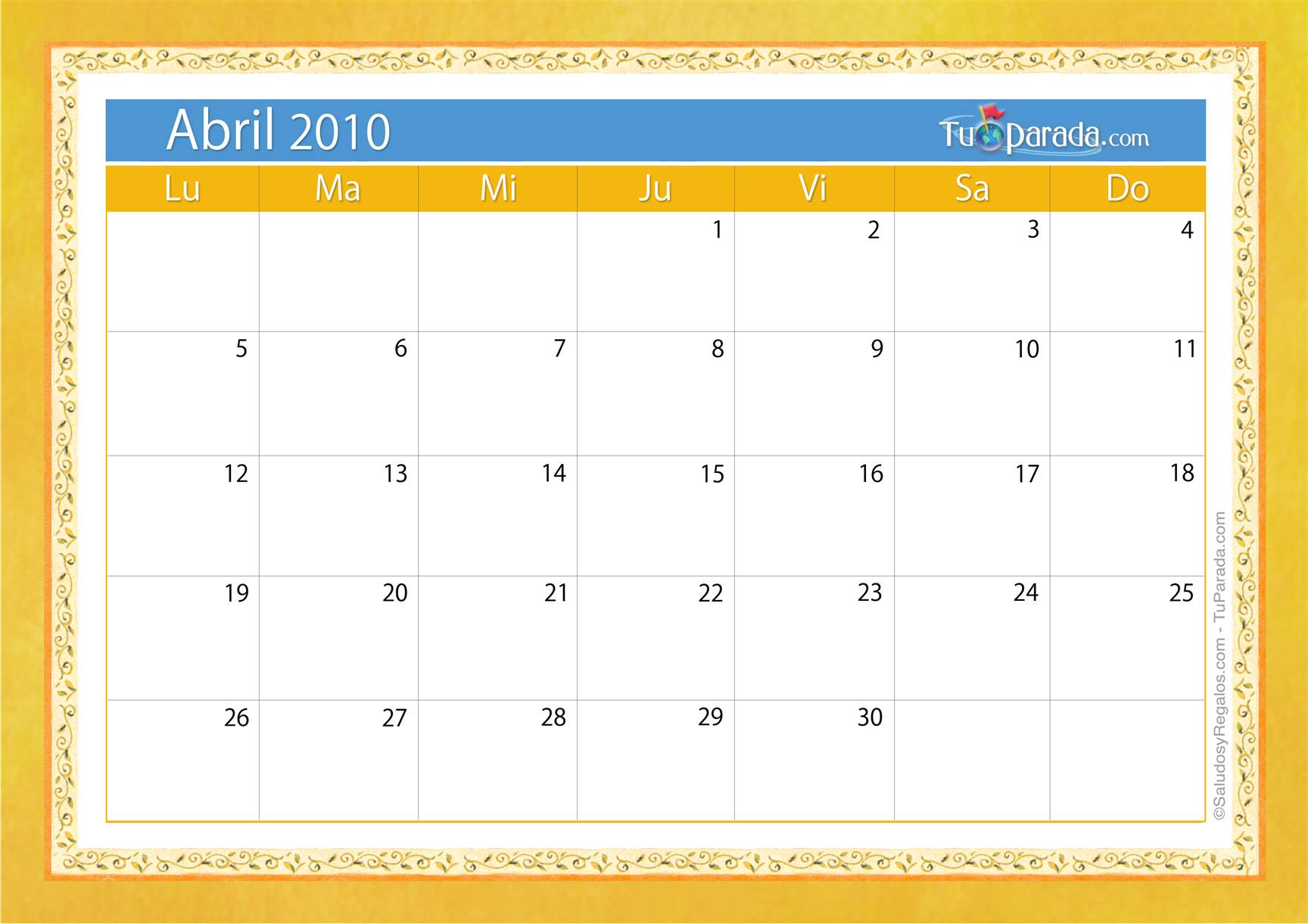 Origen y significado de Calendario Abril 2010