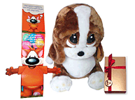 Set de perro mediano, tarjeta y bombones.
