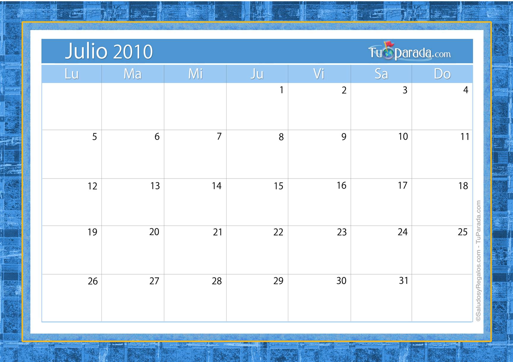 Origen y significado de Calendario Julio 2010