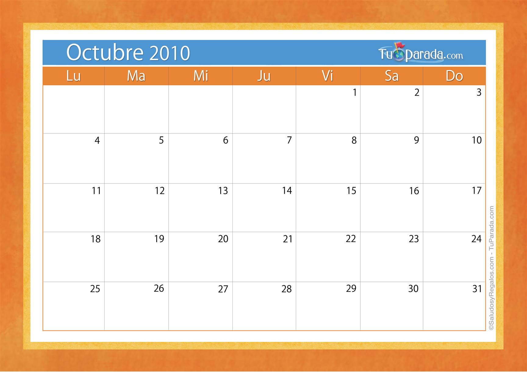 Origen y significado de Calendario Octubre 2010