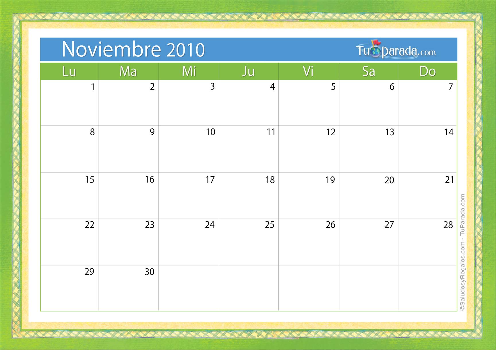 Origen y significado de Calendario Noviembre 2010