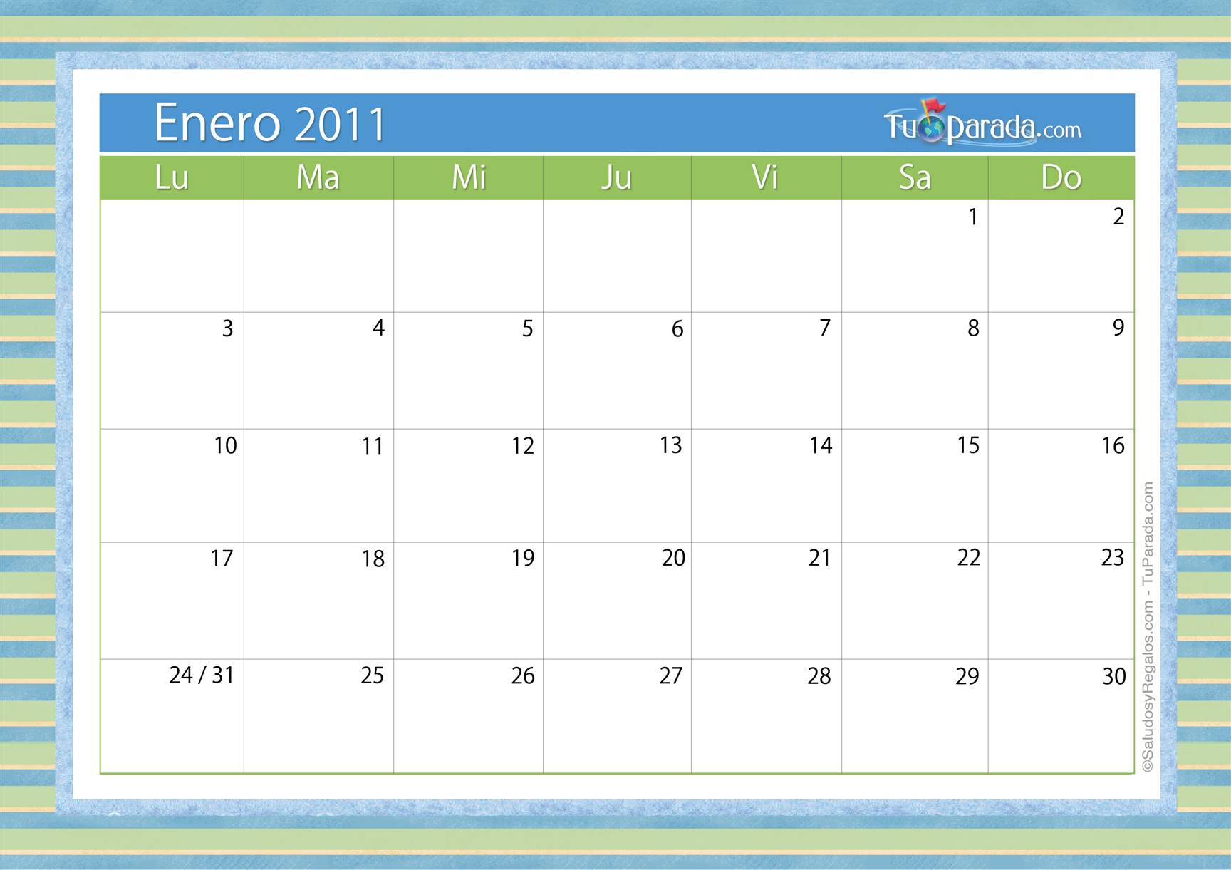 Origen y significado de Calendario Enero 2011