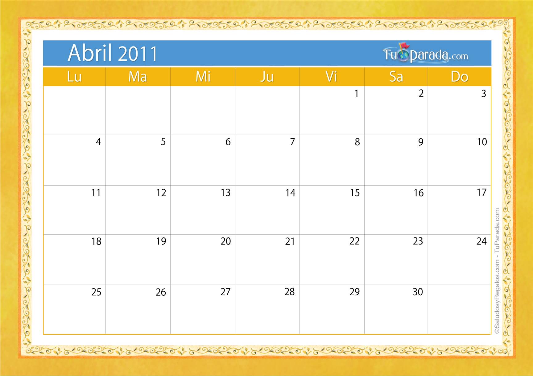 Origen y significado de Calendario Abril 2011