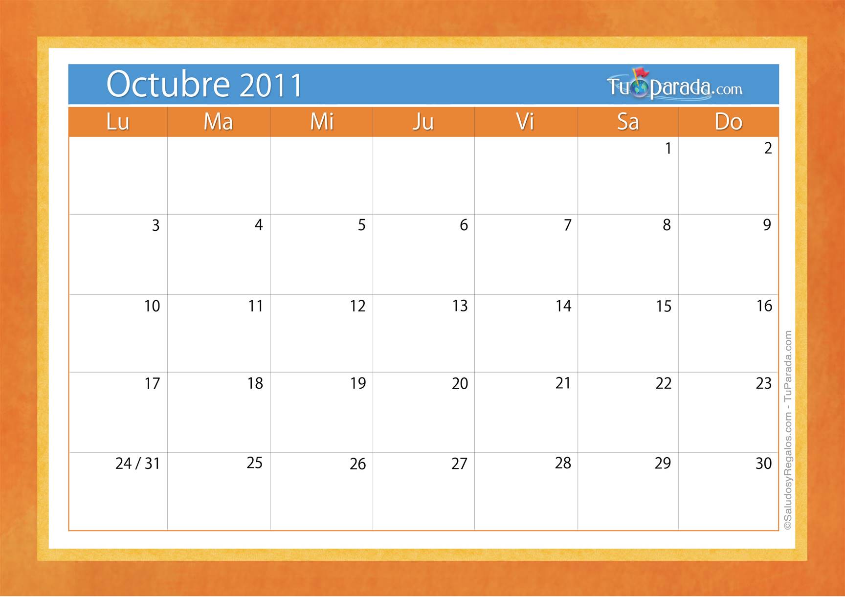 Origen y significado de Calendario Octubre 2011