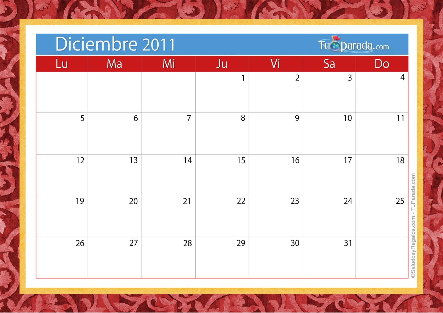 Origen y significado de Calendario Diciembre 2011