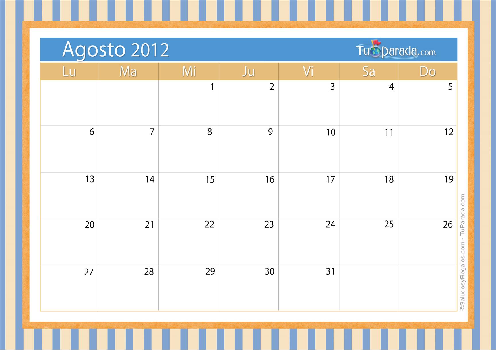 Origen y significado de Calendario Agosto 2012