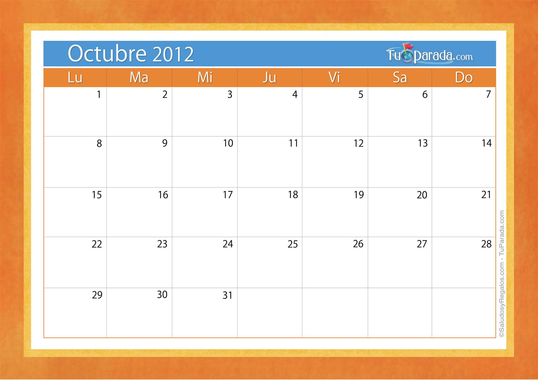 Origen y significado de Calendario Octubre 2012