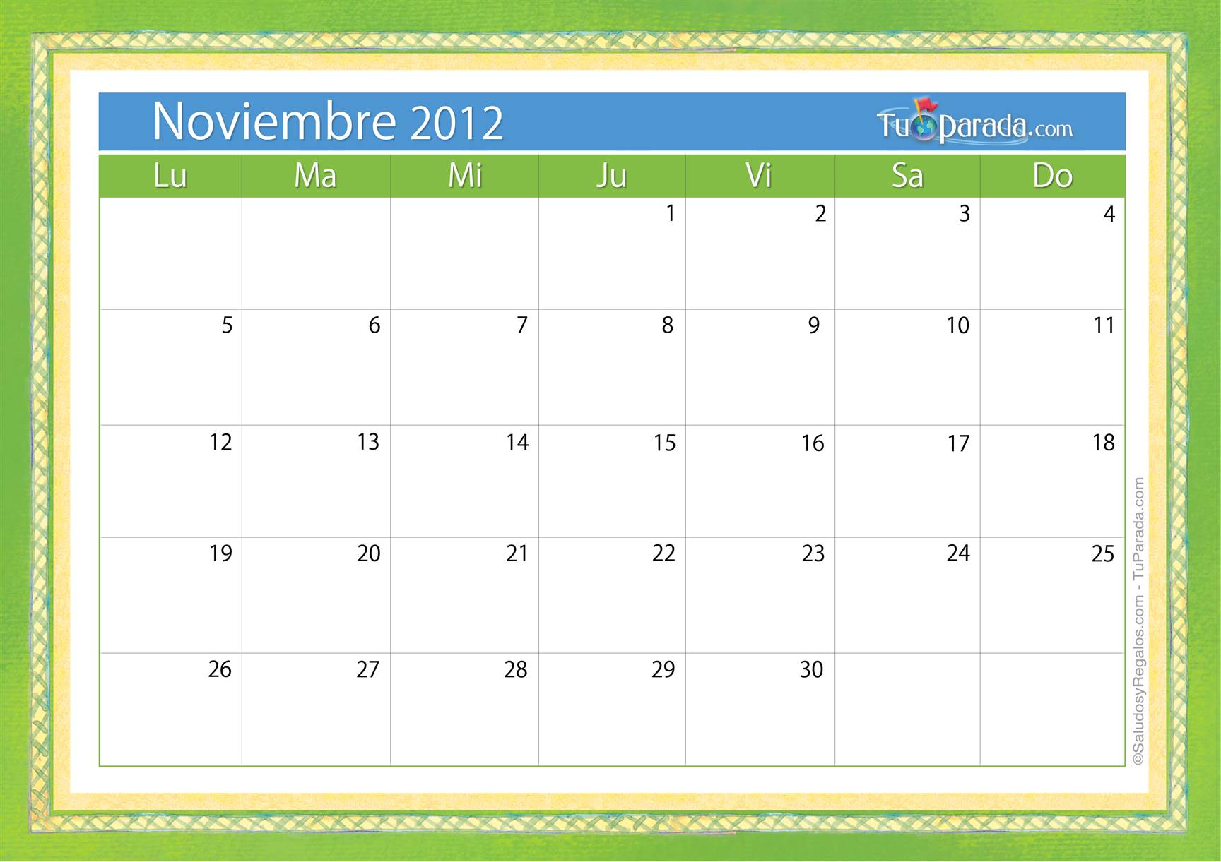 Origen y significado de Calendario Noviembre 2012