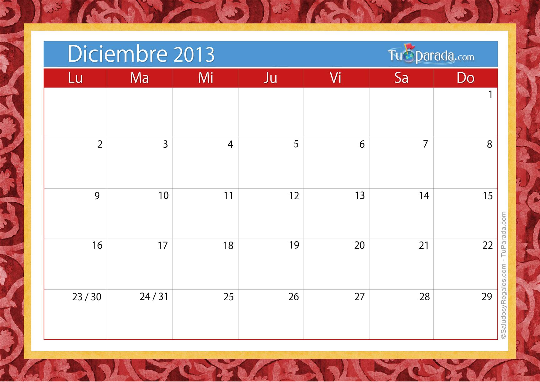 Origen y significado de Calendario diciembre 2013