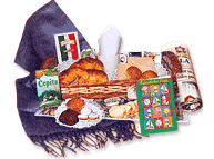 Desayuno con bufanda, diario del día y tarjeta.