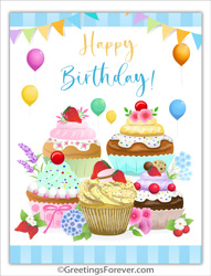 Birthday ecard with delicious cupcakes