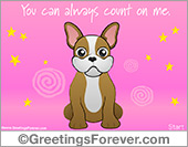 eCard in pink with little dog