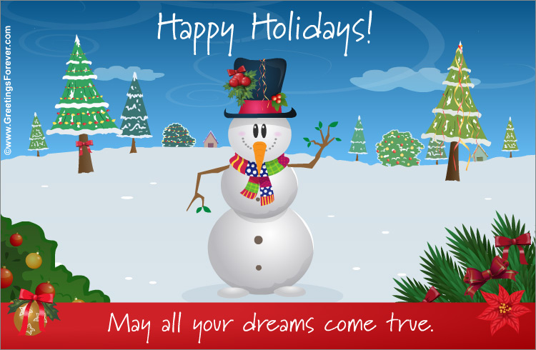 Happy holidays with snowman