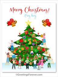Card with Christmas tree and greetings