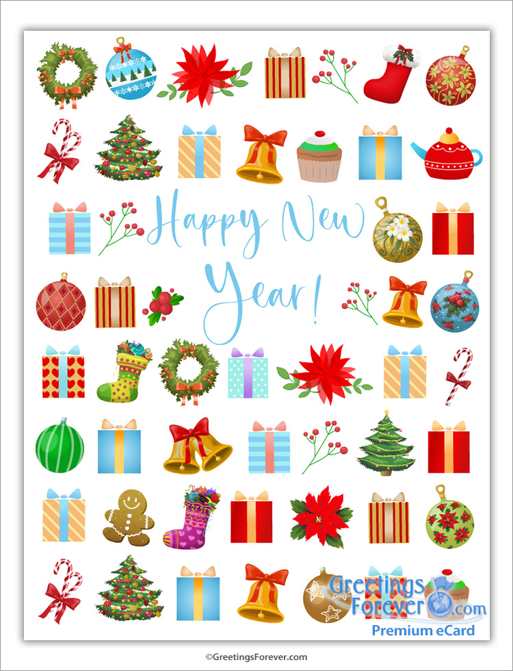 Happy New Year ecard with gifts