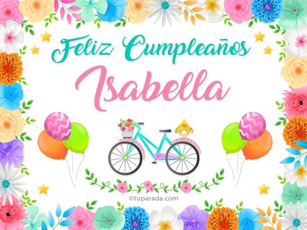 Tarjetas de cumpleaños con nombre Isabella, postales cumpleaños Isabella