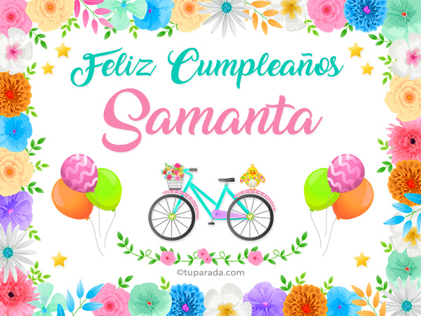 Tarjetas de cumpleaños con nombre Samanta, postales cumpleaños Samanta