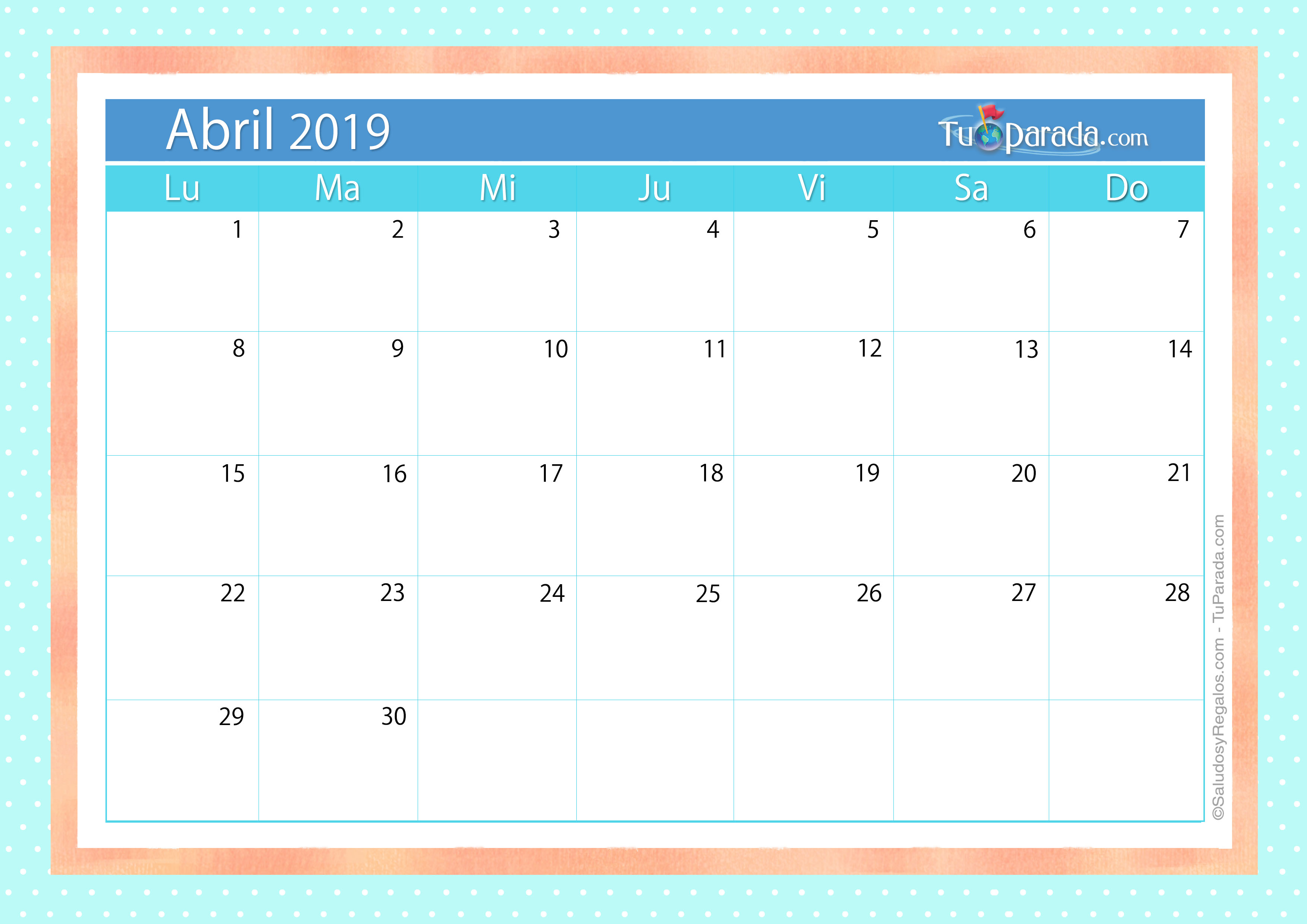 Calendario Deco Abril 2019 Calendario Deco 2019 Tarjetas