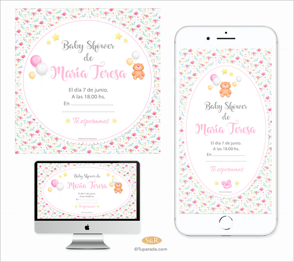 Baby Shower: Little bear and roses