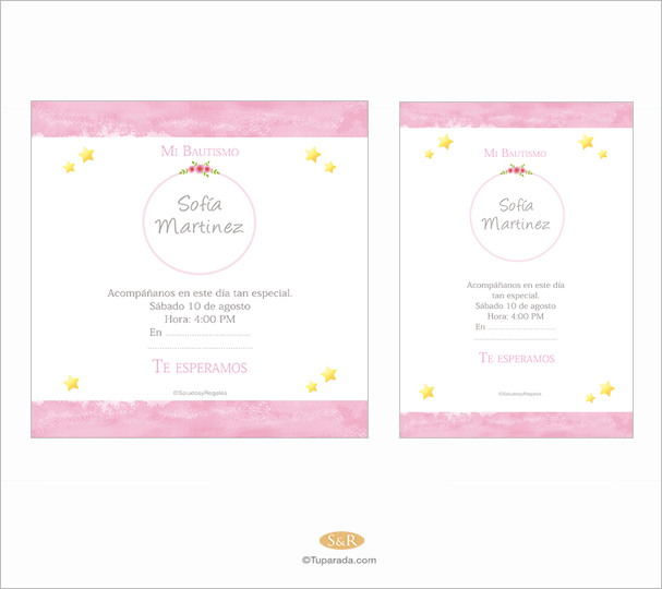 Invitación de Bautismo en rosa