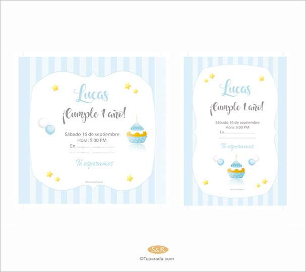 Invitación Cupcake in blue