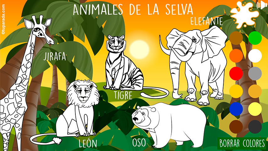 Animales de la selva para pintar