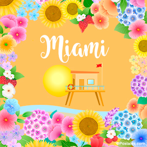 Postal de Miami con flores