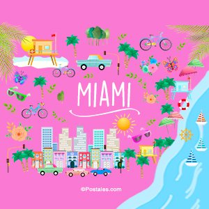 Postal de Miami con lugares populares