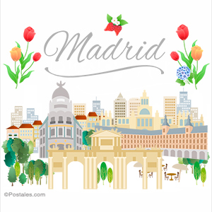 Postal de Madrid con flores