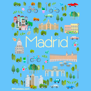 Postal de Madrid con lugares más visitados