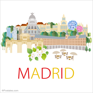 Imagen de postal de Madrid con flores