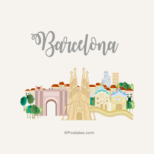 Postal de Barcelona con lugares históricos