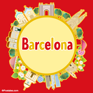 Postal de Barcelona con lugares culturales