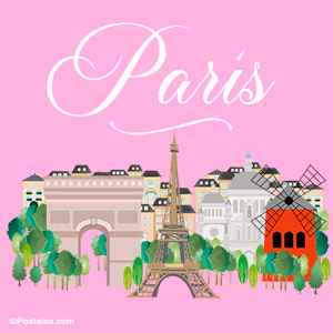 Postal de París con lugares más visitados