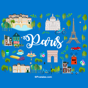 París, postal con diseño en azul