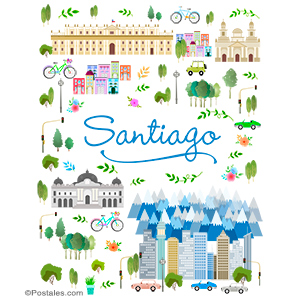 Postal ilustrada de Santiago, Chile