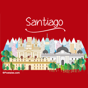 Postal de Santiago con lugares conocidos