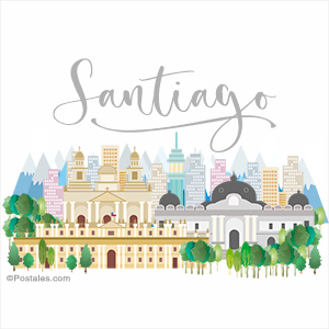 Postal de Santiago con lugares destacados