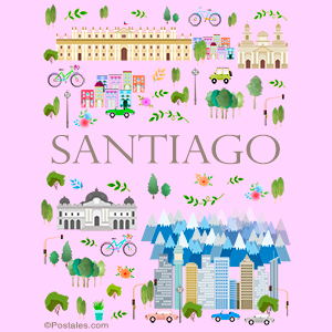 Postal de Santiago con lugares culturales